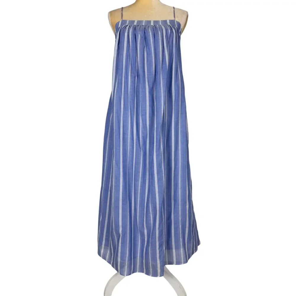 J. Crew Floaty Midi Dress in Striped Cotton Voile XS Beachy Nautical Resort NWT - Picture 4 of 12